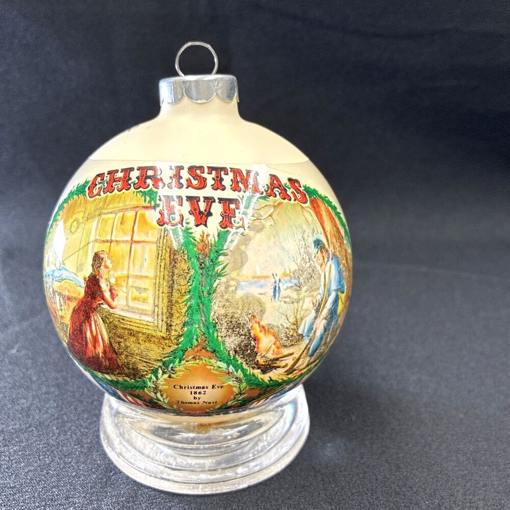 Vtg 1984 Pyramid Christmas Eve 1862 Glass Ball Ornament by Thomas Nast Civil War
